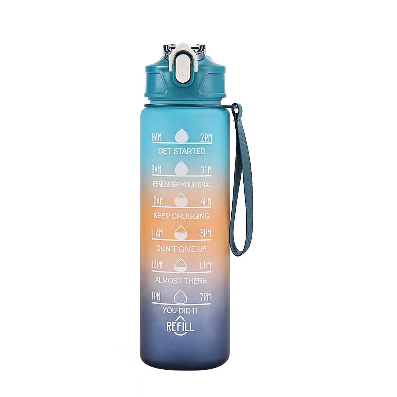 Bouteille d'eau de sport avec paille de suivi du temps, couvercle à rabat verrouillable, idéal pour