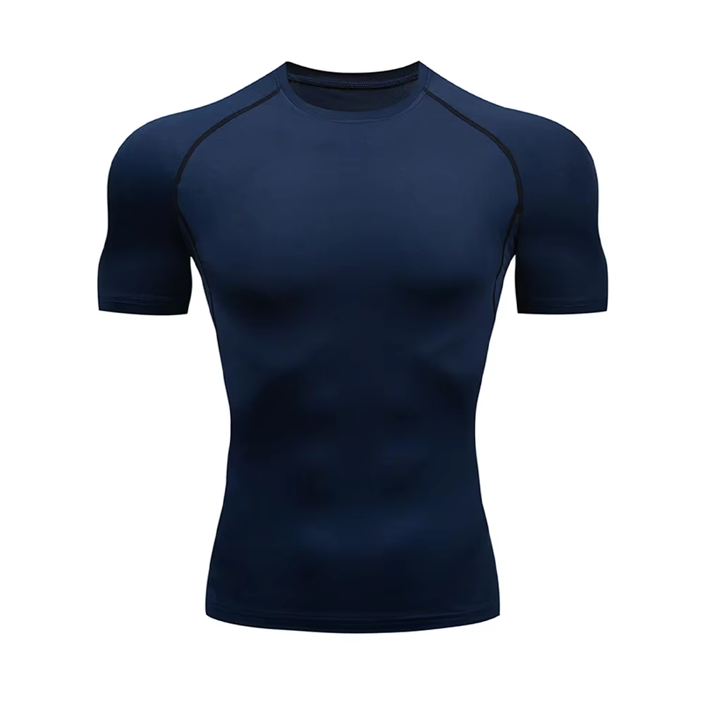 T-shirt serré de sport de musculation pour hommes T-shirt d'été à Compression col rond Gym Fitness T
