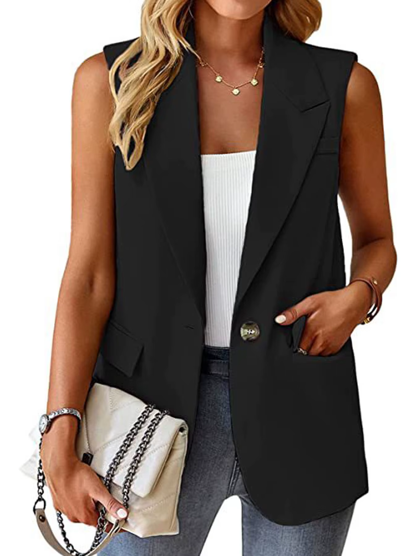 2025 femmes sans manches Blazer gilet décontracté bureau gilet coupe ajustée printemps été Cardigan