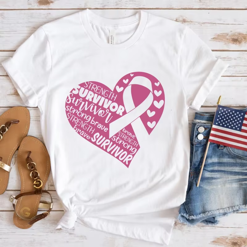T-Shirt de Sensibilisation au Cancer du Sein pour Homme et Femme, Streetwear Décontracté, à la Mode,