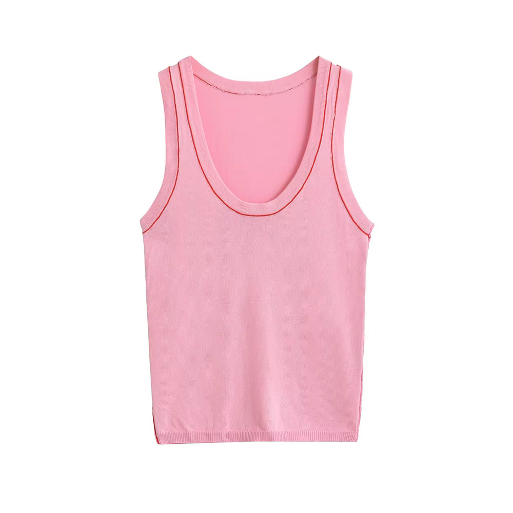 Débardeur en tricot sans manches pour femmes, col en V, garnitures contrastées, camisole féminine, g