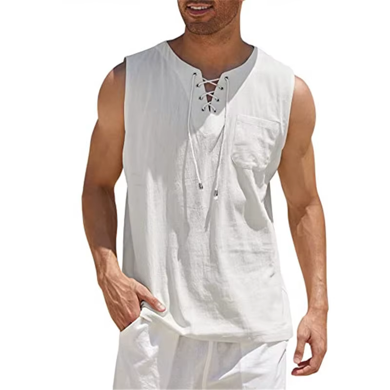 Nouveau débardeur homme 2026 – T-shirt pull décontracté à col lacé pour homme