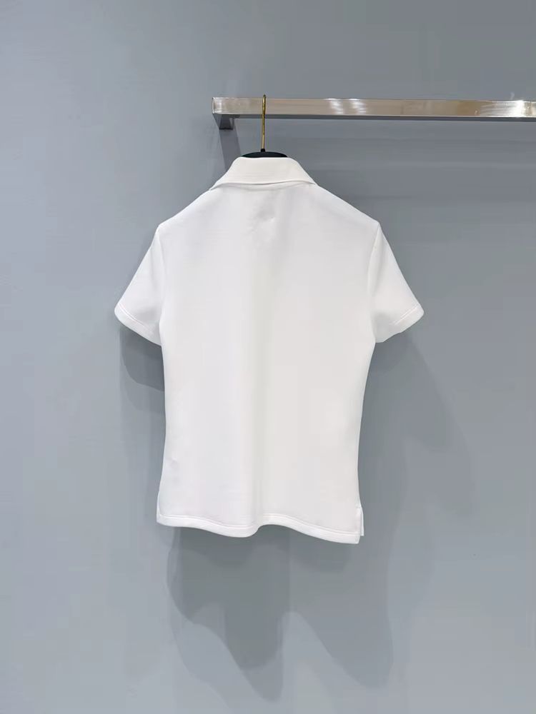 Polo en coton blanc slim décontracté pour femme, col rabattu, manches courtes, couleur unie, collect