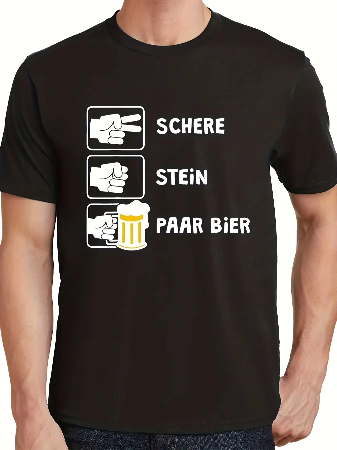 T-shirt humoristique en coton 100% pour hommes, imprimé « Schere Stein Paar Bier », décontracté, col