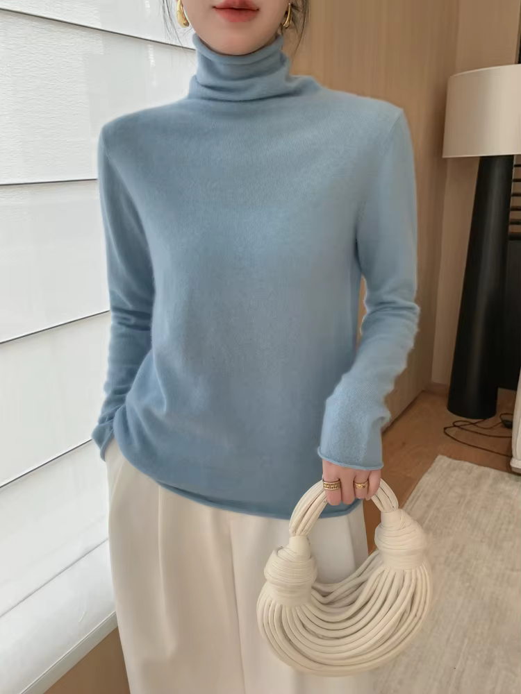 Choix femmes 100% pull en cachemire col roulé à manches longues pull Simple basique cachemire tricot