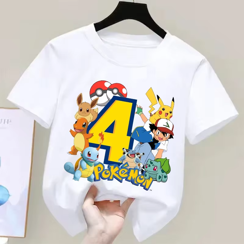Pokemons Pikachu enfants t-shirts anniversaire numéro 1-9 imprimé t-shirt garçons filles été décontr
