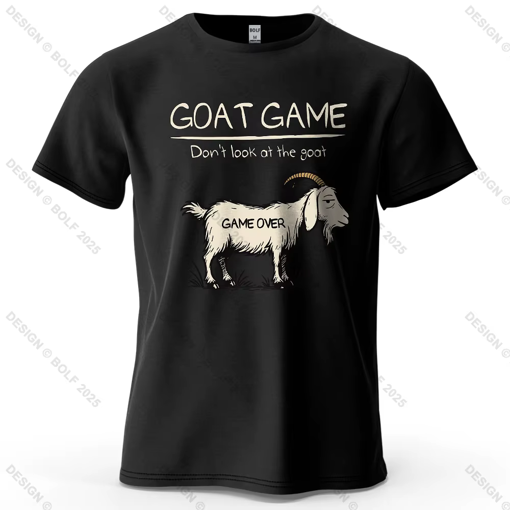 Jeu de chèvres dessin animé imprimé T-Shirt homme 100% coton surdimensionné humoristique graphique t