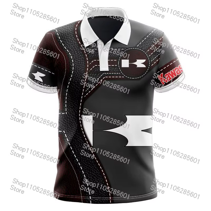 Polo de sport à thème Kawasaki, T-shirt décontracté respirant à col, haut imprimé tendance, tenue de