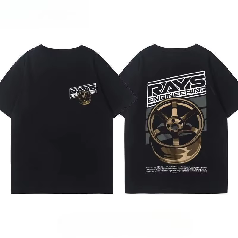 T-shirt d'été 2026 à manches courtes pour hommes et femmes, motif moyeu de roue de voiture modifié,