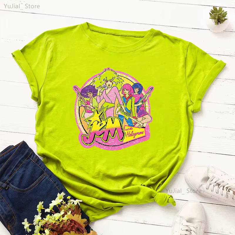 Jem et les hologrammes graphique imprimé T-Shirt filles été hauts à la mode T-Shirt femmes gris/vert