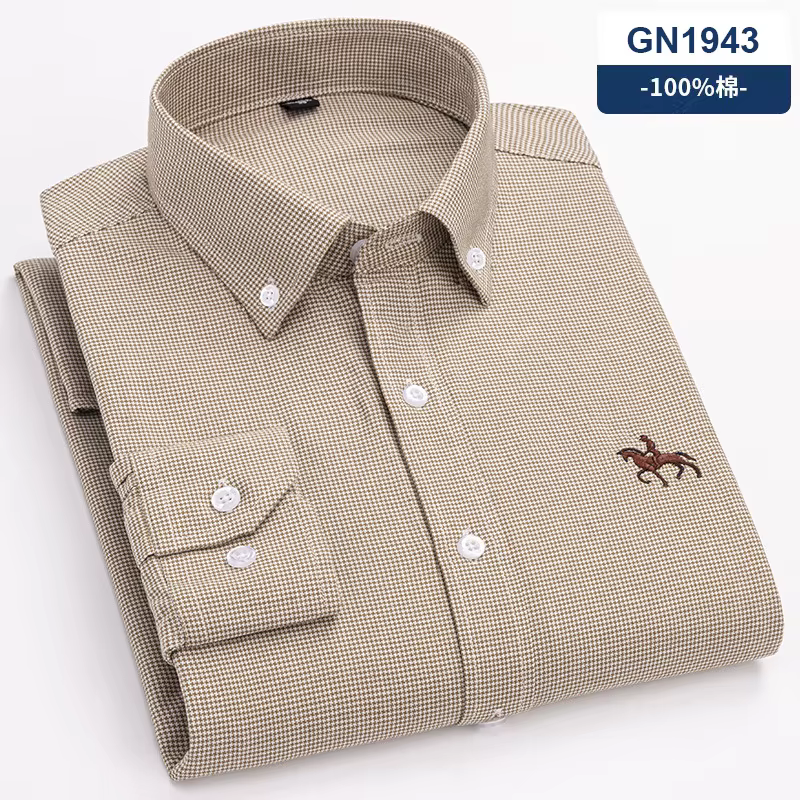 Oxford – chemises à manches longues pour hommes, 100% coton, à carreaux, doux, coupe régulière, robe
