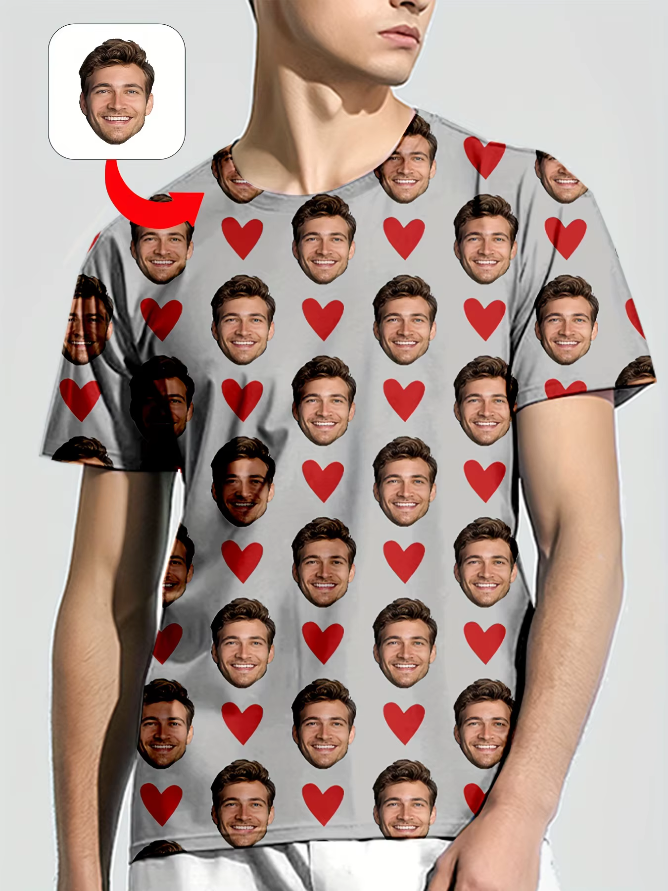 T-Shirt Personnalisé à Manches Courtes pour Homme et Femme, Impression Faciale, Couple, Cadeau de la