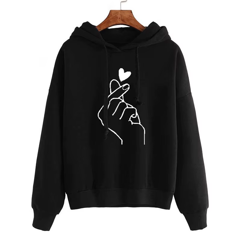 Automne sweat à capuche polaire couleur unie doigt coeur à capuche mode coréenne sweats à manches lo