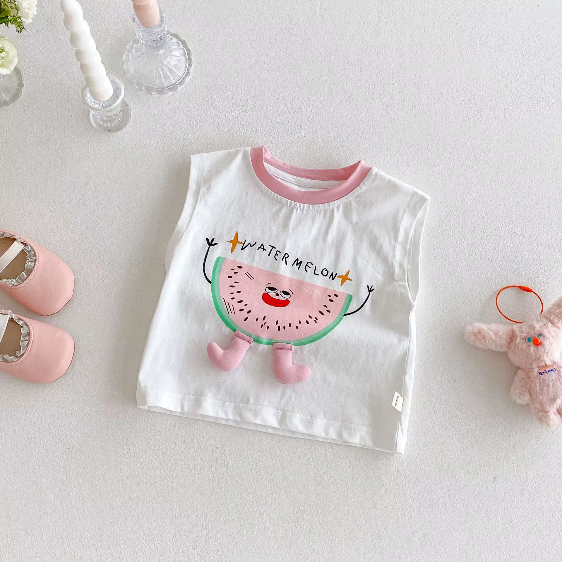 Débardeur pastèque pour fille, T-shirt imprimé coréen de Style bébé, haut de dessin animé avec lettr