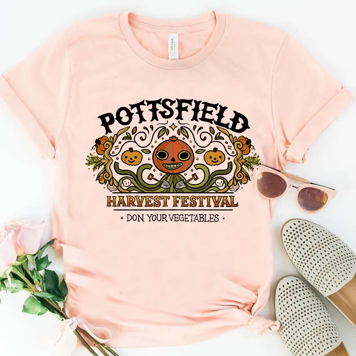 Pottsfield – T-shirt d'halloween au mur de jardin, image Vintage de Festival de récolte, citrouille