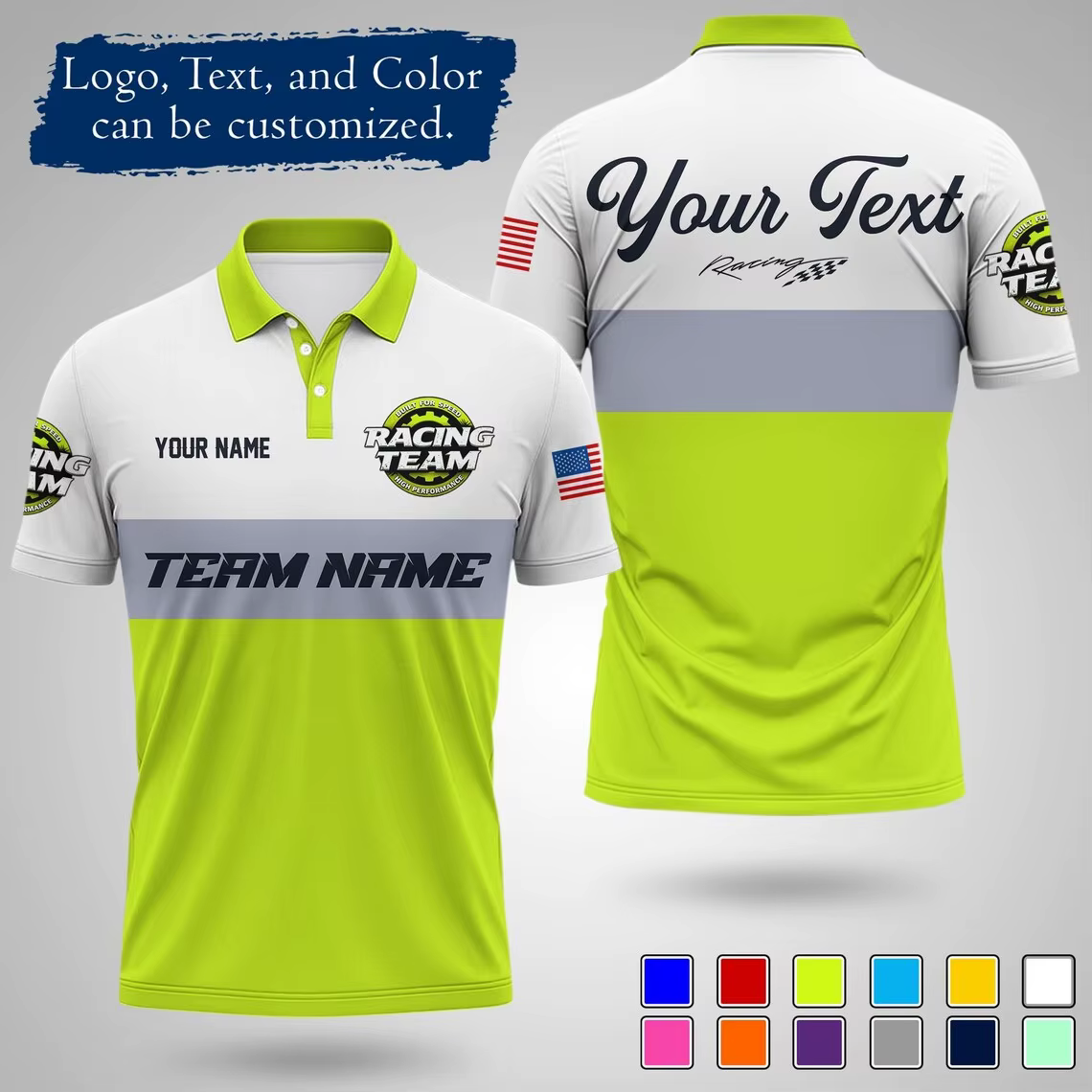 Polo personnalisé pour équipe de course, avec nom et logo personnalisés, à séchage rapide, manches c