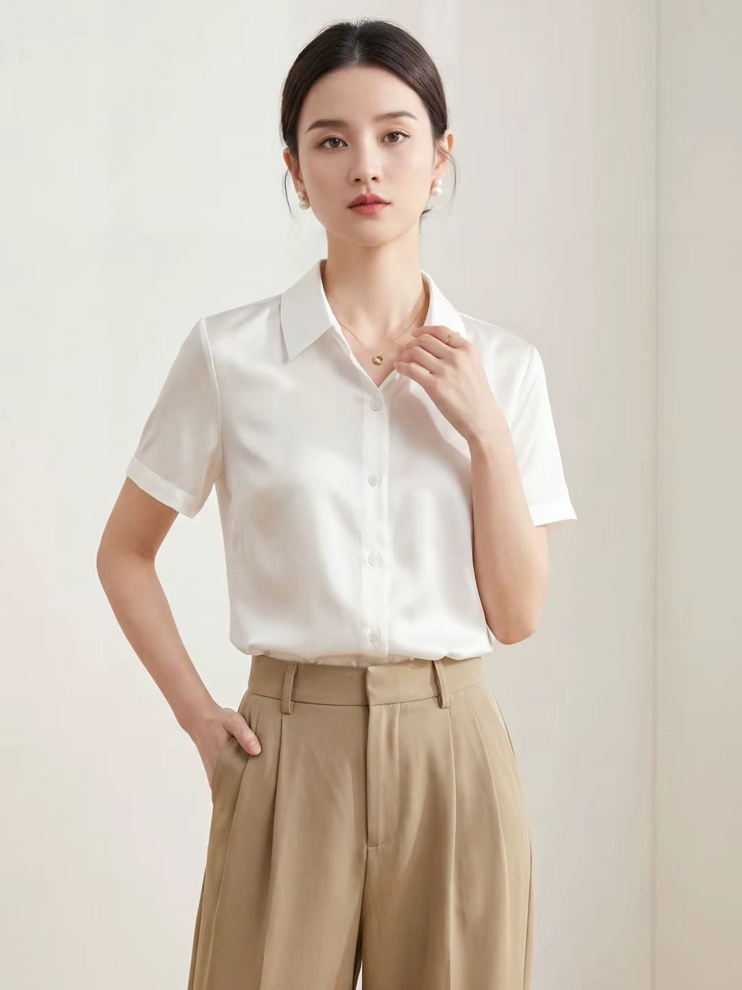 T-Shirt en soie de mûrier chemise à manches courtes pour femmes nouvelle chemise professionnelle Des