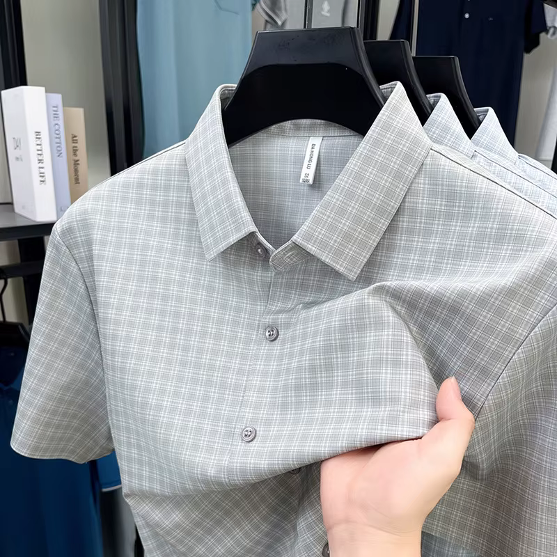 Chemise à carreaux à manches courtes pour homme, décontractée et habillée, infroissable, idéale pour