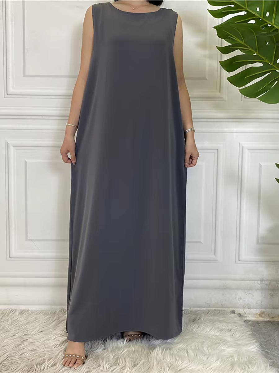 Dubaï Abaya Robe tout-Match tenue décontracté sans manches robes intérieures musulmanes pour les fem