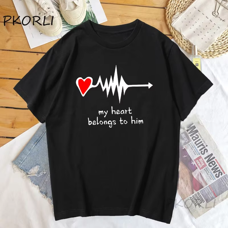 T-shirt "My Coussins Belongs to Her Heartbeat" pour couple, femme et homme, humoristique, famille, m