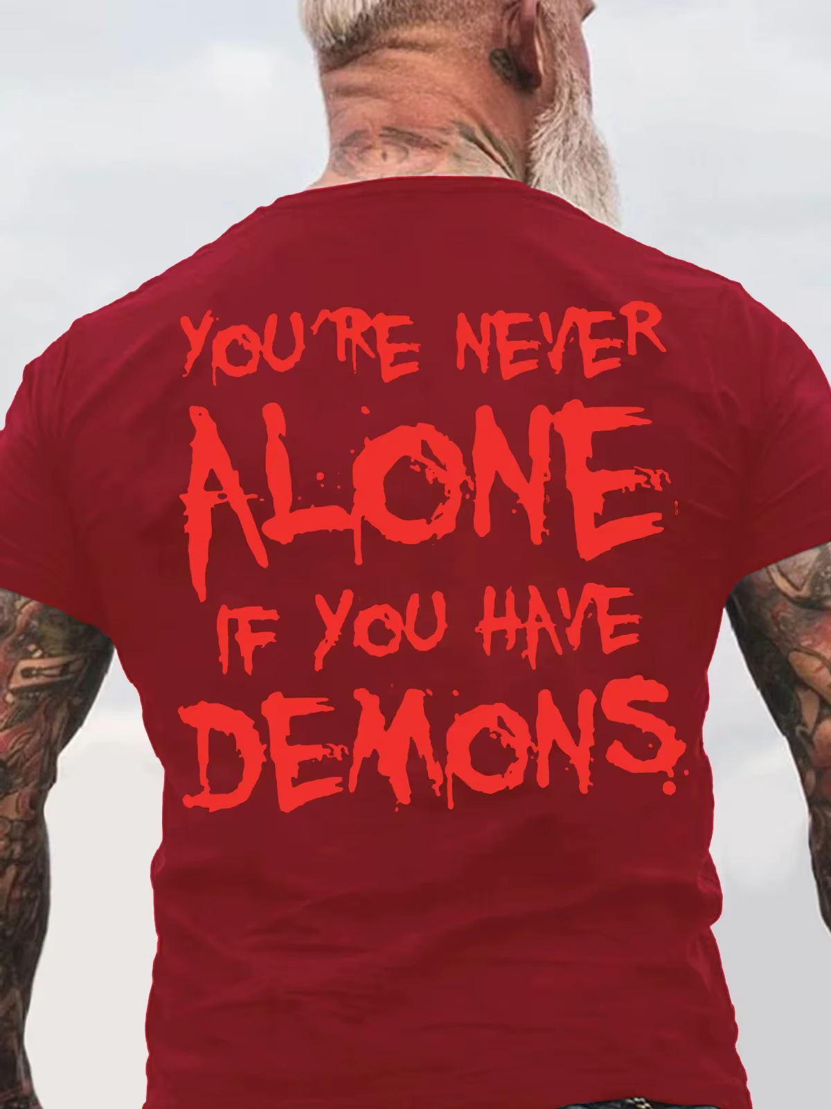 T-shirt imprimé dos noir en coton, vous n'êtes jamais seul si vous avez des démons