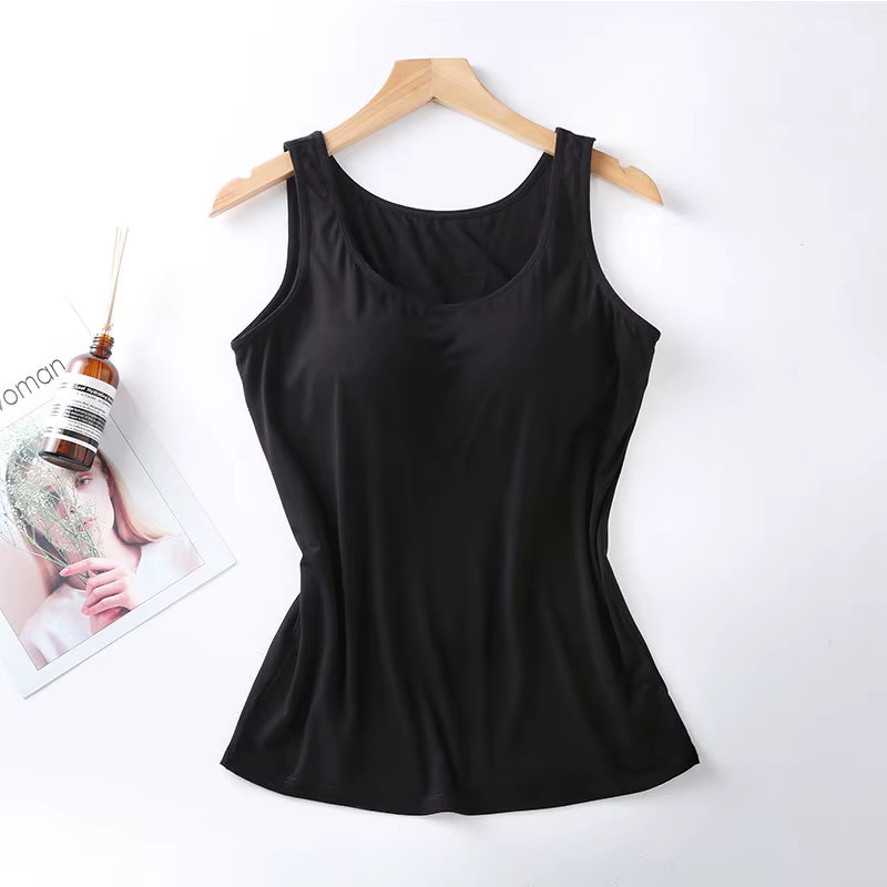 2023 Débardeur pour femme avec soutien-gorge intégré Col Gilet Couleur unie rembourré Slim Fit Débar