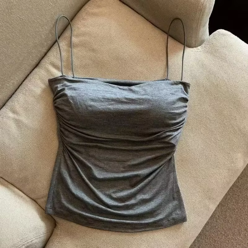 Débardeurs femmes avec soutien-gorge intégré Spaghetti sangle réservoirs pour femme couleur unie déc