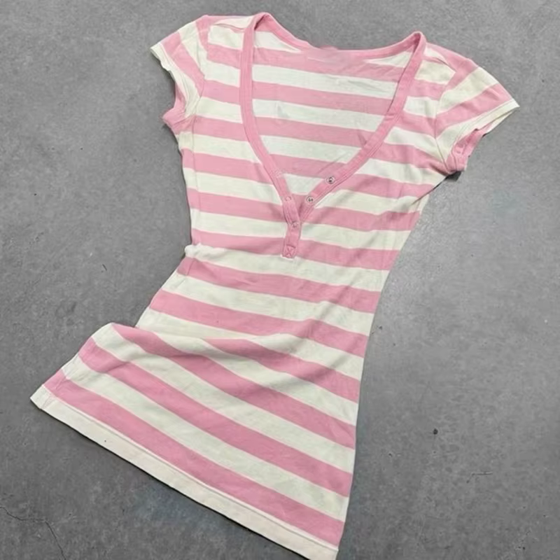 Motif à rayures décontracté hauts chic coton mode Y2K hauts mignon silm rock esthétique urbain emo f