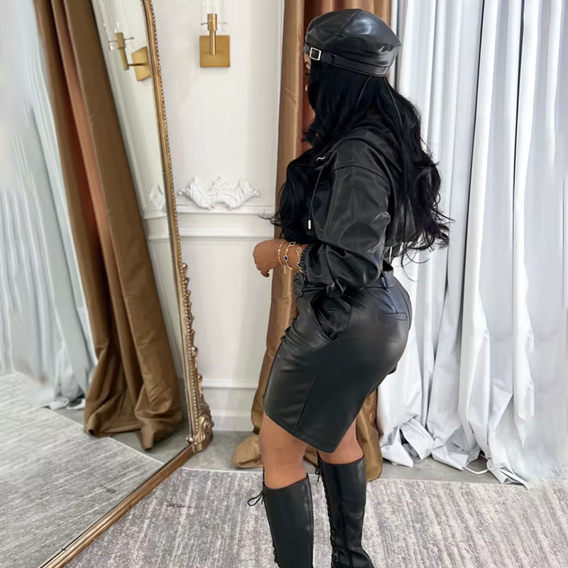 Doyerl – ensemble 2 pièces en Faux cuir PU pour femme, veste courte à capuche et short de moto, manc