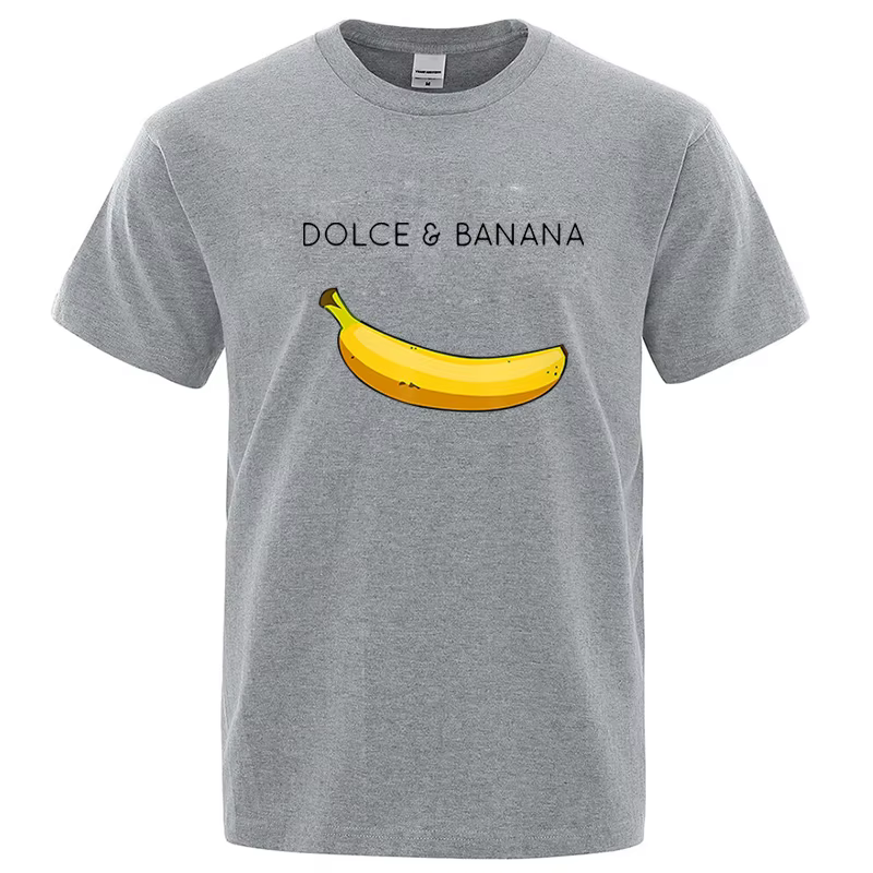 T-shirt d'été à manches courtes et col rond pour homme, 100% coton, de haute qualité, imprimé banane