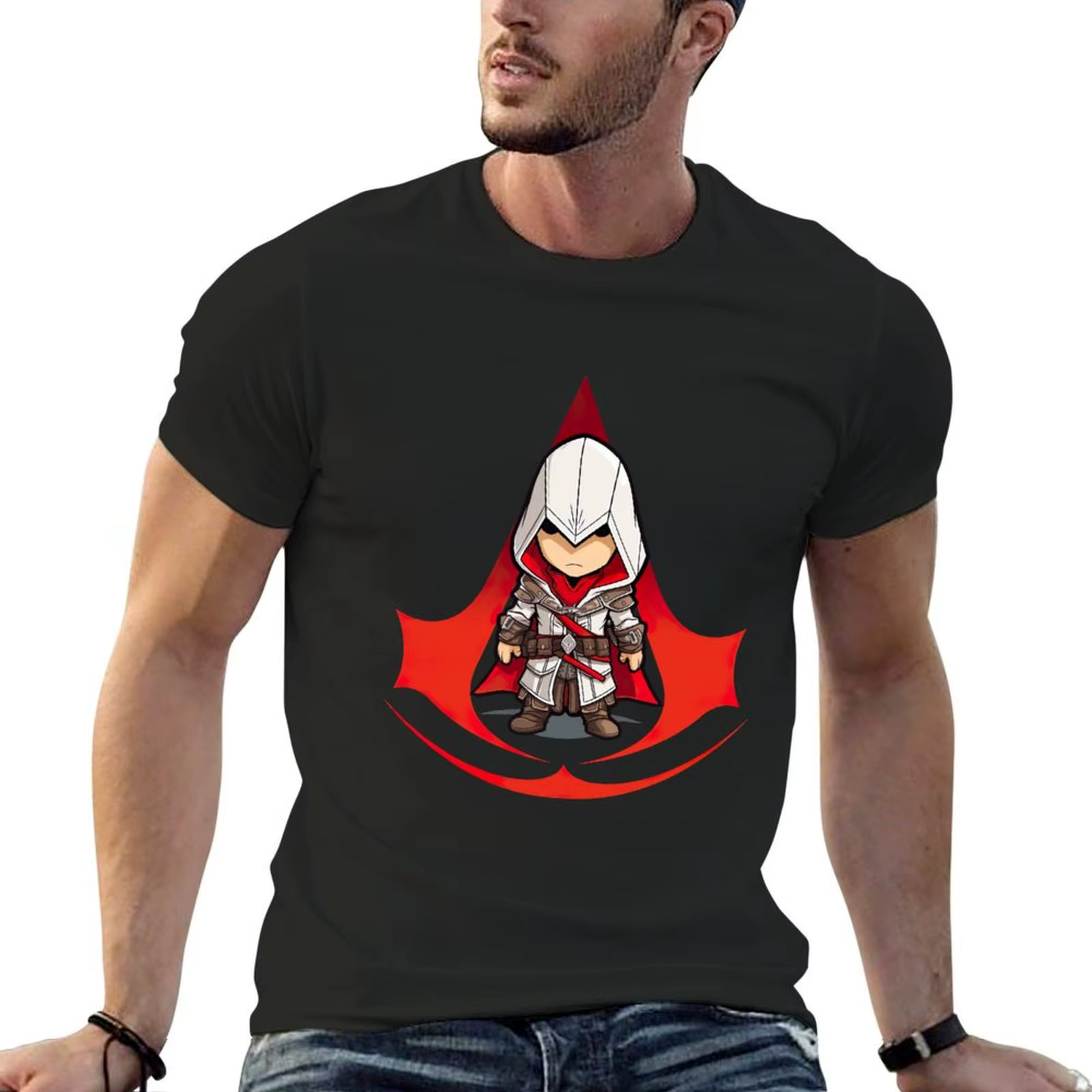 T-Shirt Assassins Creed Chibi avec Logo pour Homme, Haut Estival, Nouvelle Édition Graphique