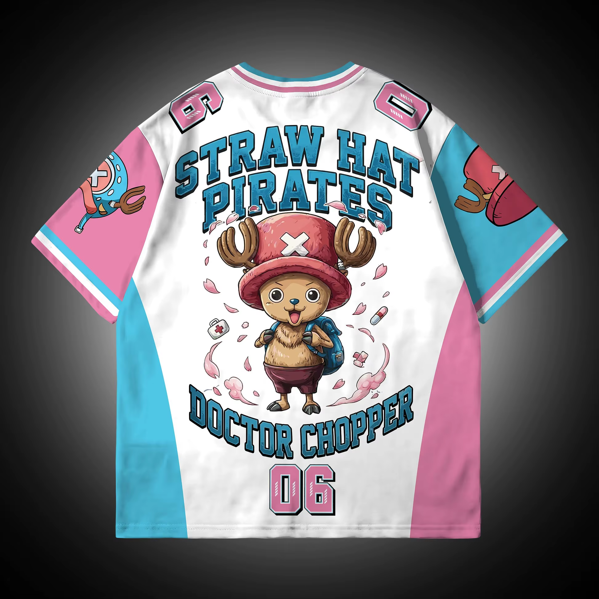 T-shirt imprimé en 3D Tony Chopper pour adultes et enfants, Straw Hat Pirates No. 06 Style Jersey, S