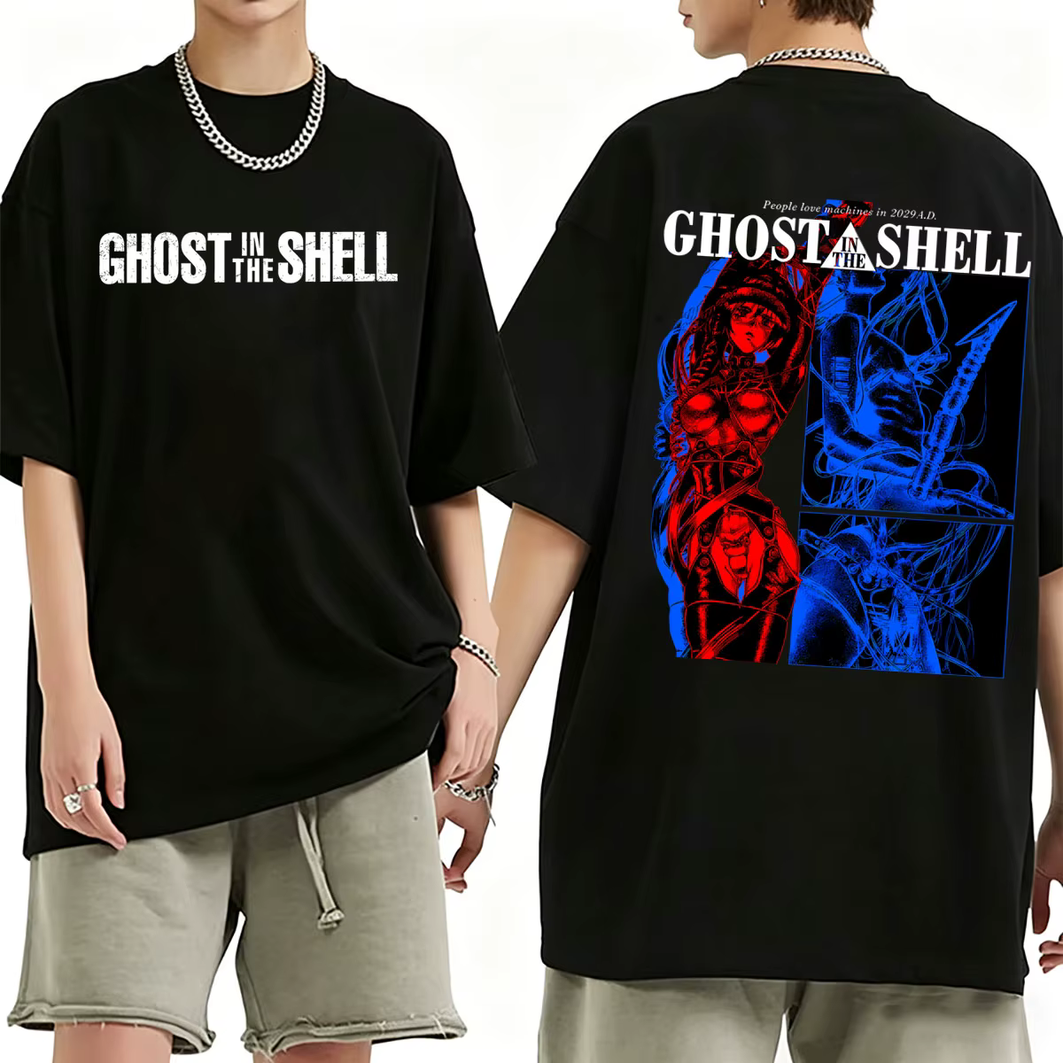 T-shirt Anime Ghost in The Shell Vintage Manga Kusanagi Motoko, t-shirts graphiques pour hommes et f