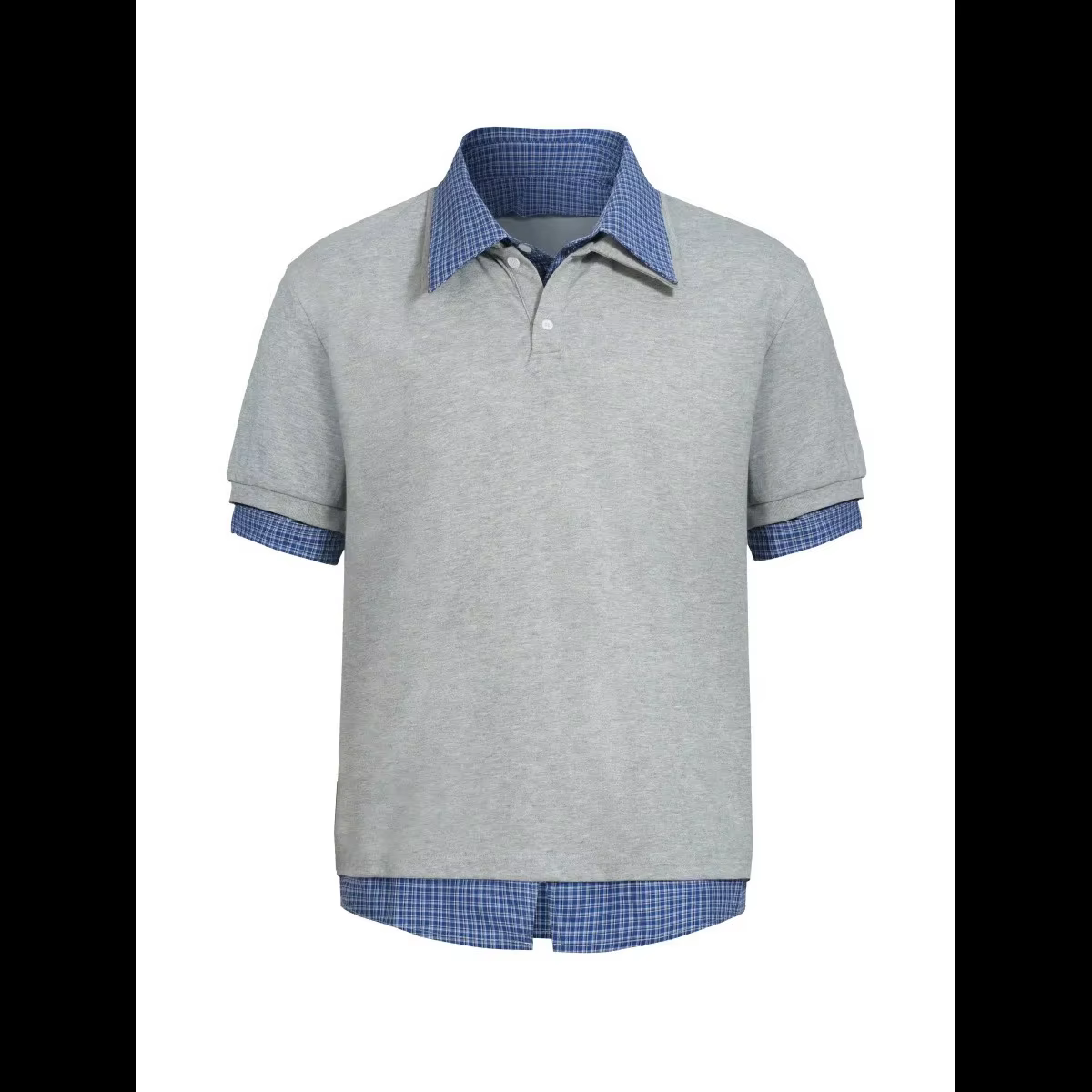 Polo à manches courtes à carreaux bleus pour homme, style décontracté urbain d'été, coupe ample avec
