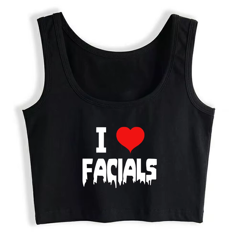 J'aime les faciaux conception coton Sexy mince haut court femmes Humor Style coquaire débardeurs Swi