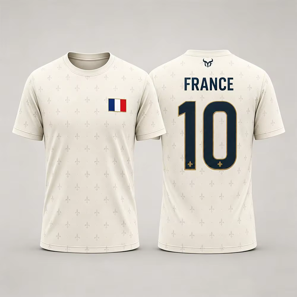 T-shirt de football unisexe à manches courtes, imprimé drapeau de la France, nouvelle collection 202