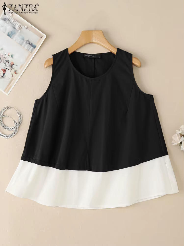2025 femmes été débardeurs ZANZEA coton Camis Vintage col rond sans manches vacances Blouse rétro ch