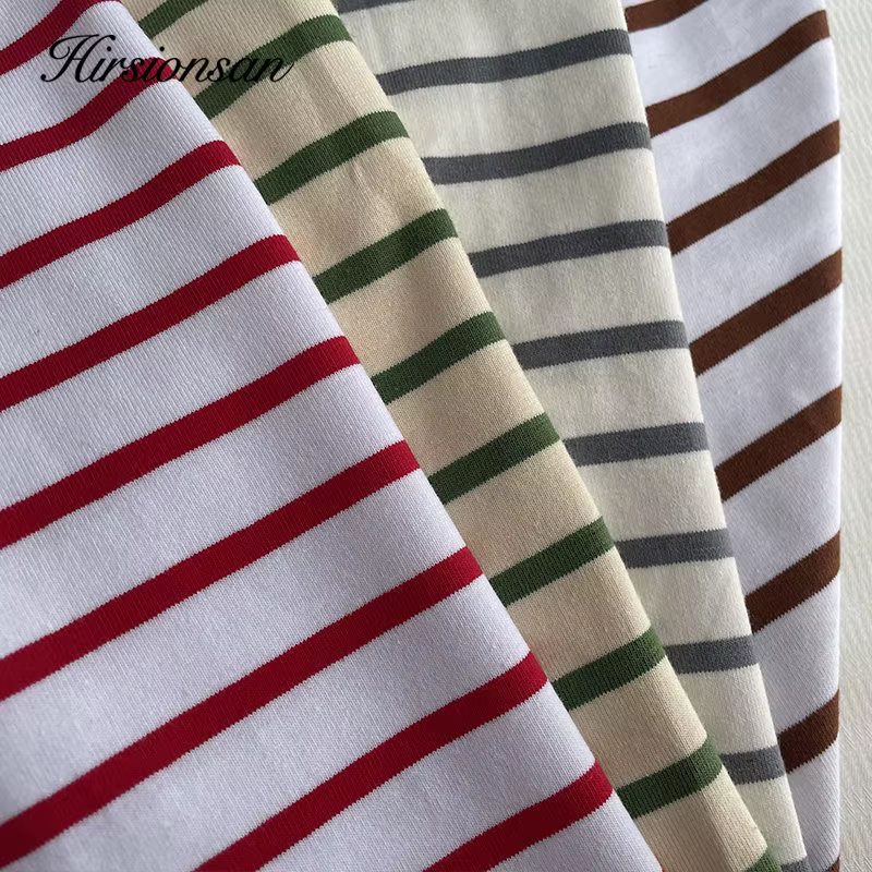 Hirsionsan – t-shirt rayé à manches longues pour femmes, 2023 coton, surdimensionné, décontracté, Ch