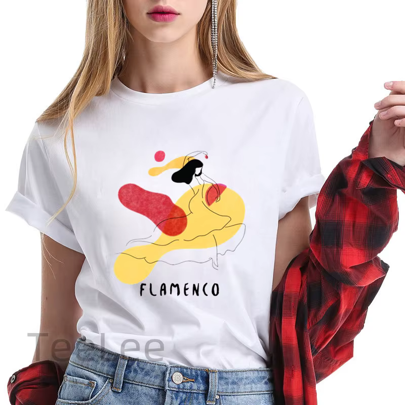 Tendances de T-shirt flamenco pour vêtements pour femmes, graphiques imprimés d'été à manches courte