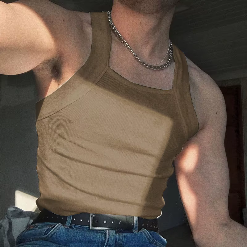 Débardeur de sport pour hommes, nouvelle mode, couleur unie, col rond, T-shirt sans manches, slim, S