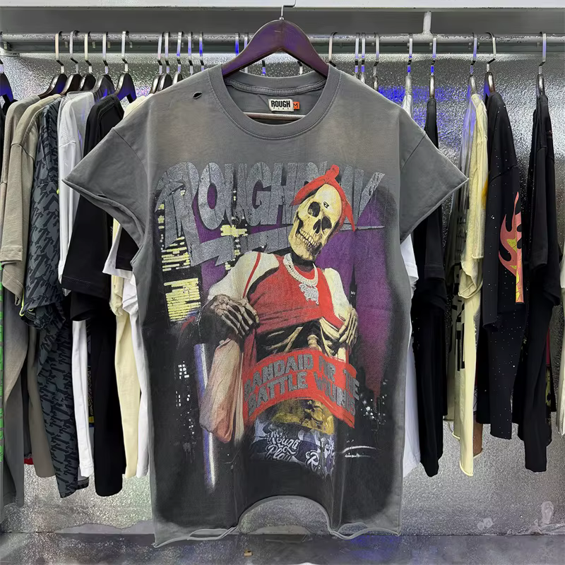 T-shirts Rough SoleBoy pour hommes et femmes, en pur coton, style rétro américain, noir, surdimensio