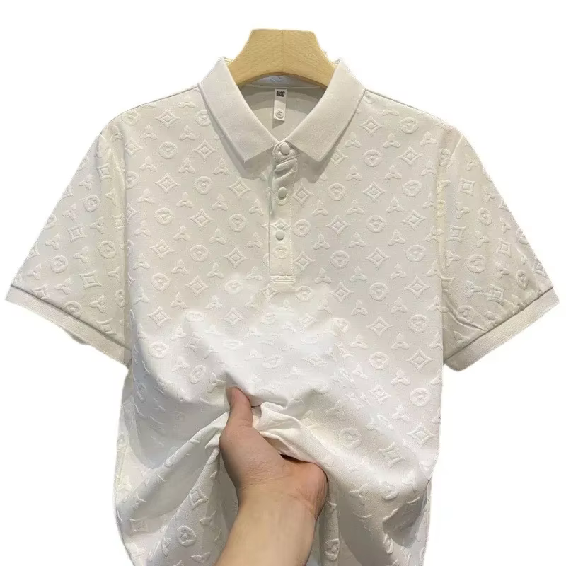 Été nouveaux hommes Lop-up creux à manches courtes Polo T-Shirt glace soie respirant affaires mode T