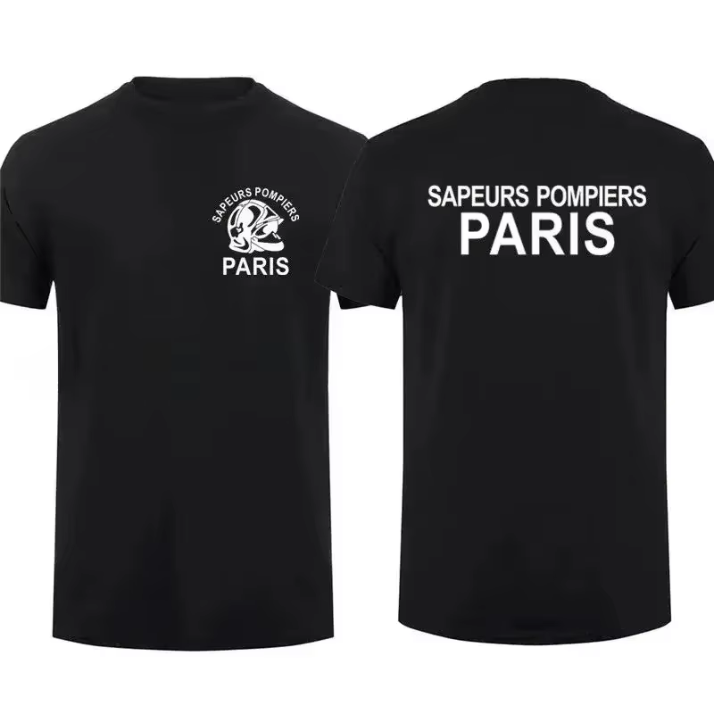 T-shirt en coton pour hommes, pompiers de Paris, Streetwear, graphique, décontracté, Style Hip Hop