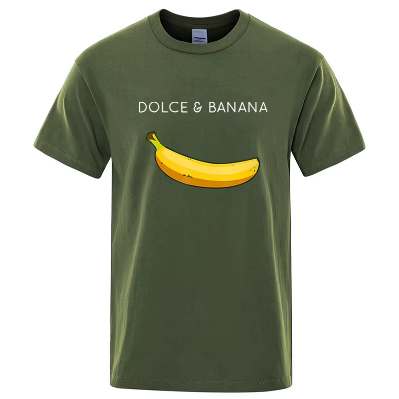 T-shirt d'été à manches courtes et col rond pour homme, 100% coton, de haute qualité, imprimé banane