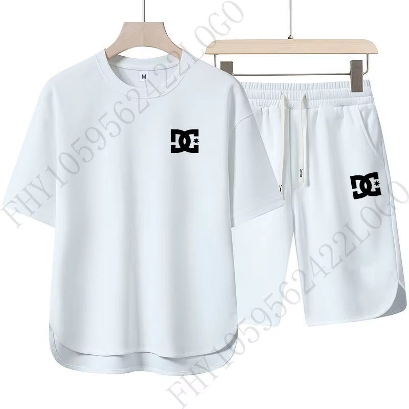 Ensemble de shorts à manches courtes pour hommes, T-shirt à manches courtes à col rond et short - te