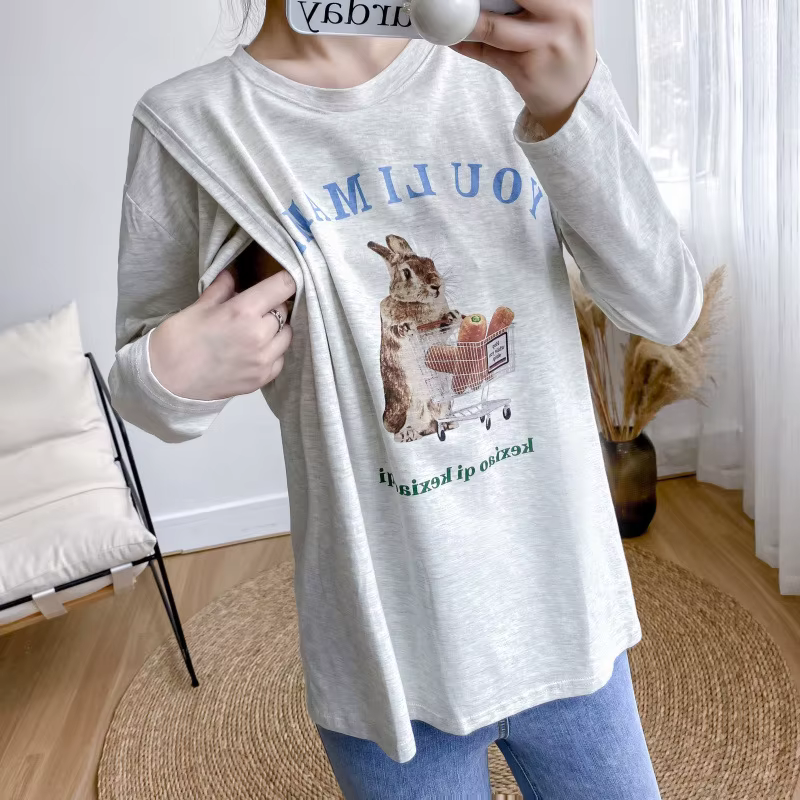 Adorable dessin animé lapin ours bébé maternité t-shirt Super doux confortable chemise de grossesse 