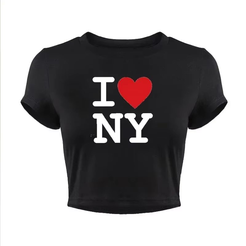 Haut court I love NY 2000s Streetwear Harajuku femmes T-shirt à manches courtes Y2K mode lettre impr