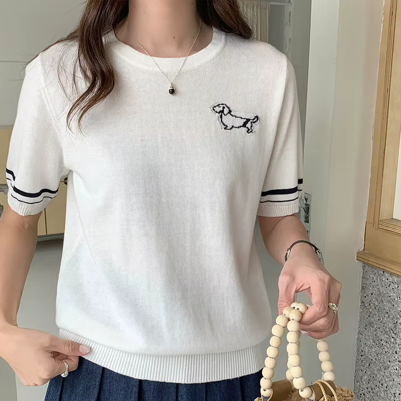 T-shirt d'été pour femmes, 100% coton, manches courtes, col rond, vêtements décontractés, pull basiq