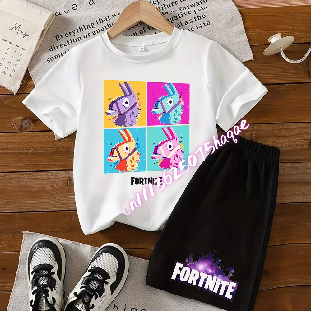 FortnitesT-shirt et short pour garçons et filles, ensemble de pantalons d'été 2 pièces, vêtements po
