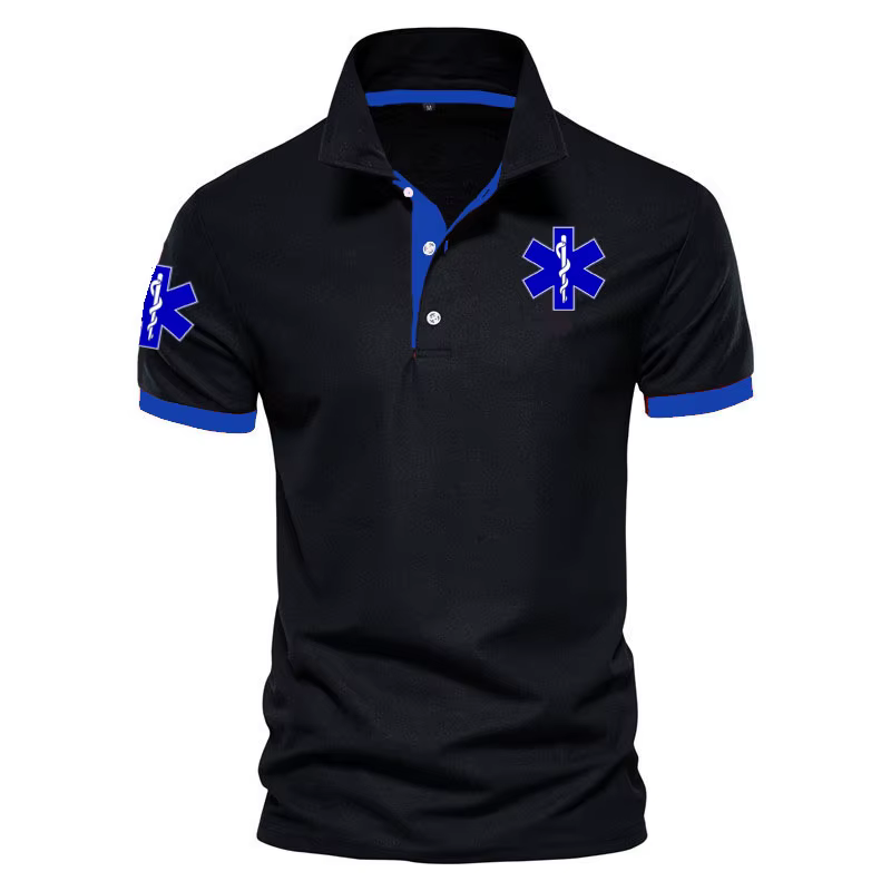 POLO haut de gamme en pur coton pour hommes, haut à manches courtes imprimé d'ambulance d'urgence em